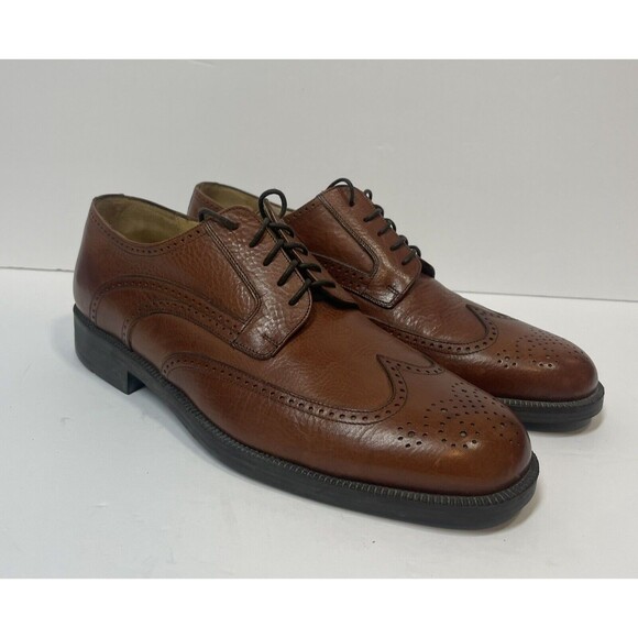 JOHNSTON & MURPHY Shoes Mens 10.5 M Cellini Brown Leather Wingtip Dress Shoe - Picture 1 of 12